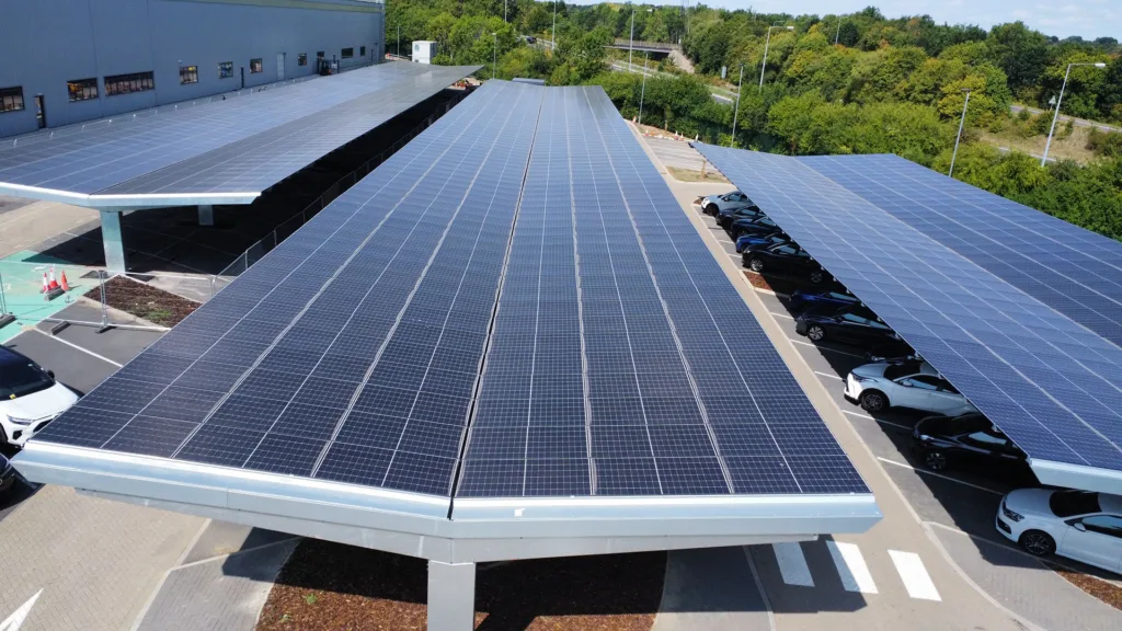 Improving Your Building’s Efficiency this image shows a car park solar canopy we intalled in Milton Keynes
