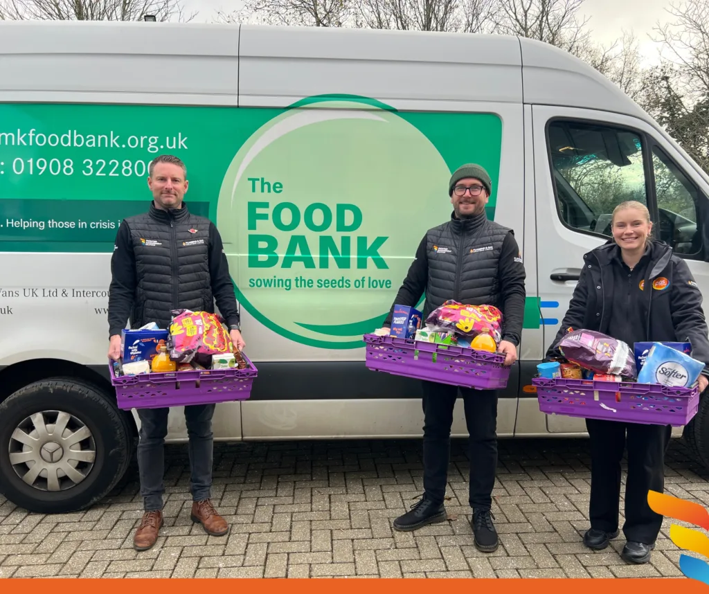Our FMS Volunteers placing food donations for MK food banks reverse advent calendar