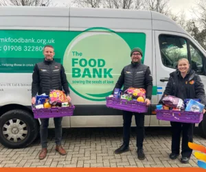 Our FMS Volunteers placing food donations for MK food banks reverse advent calendar