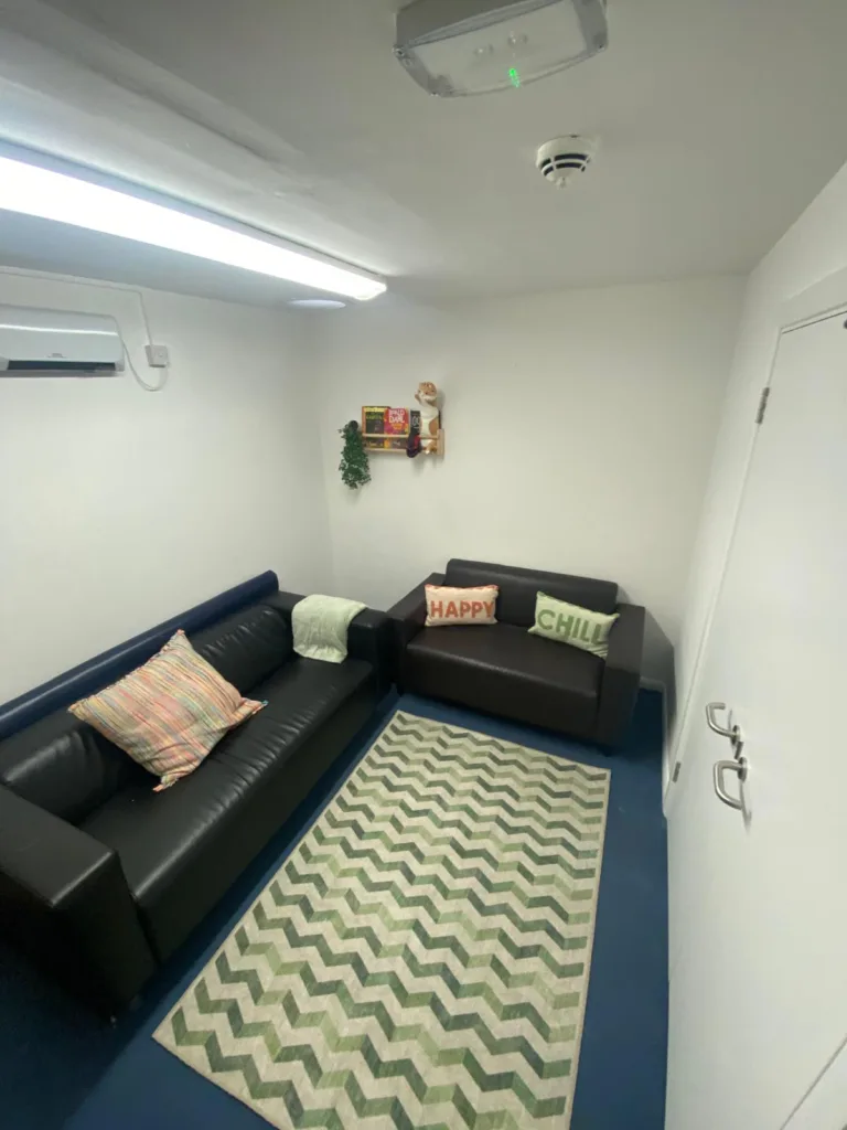 Completed breakout room at Slated Row School with seating and calming environment