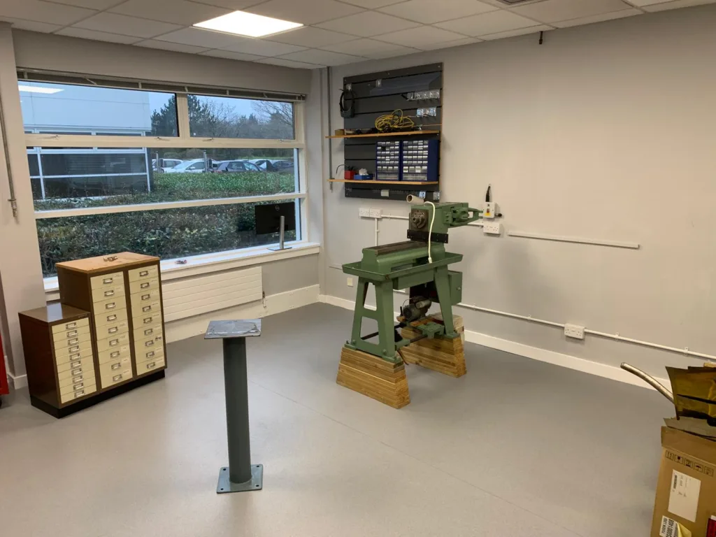 New flooring with equipment back into the room